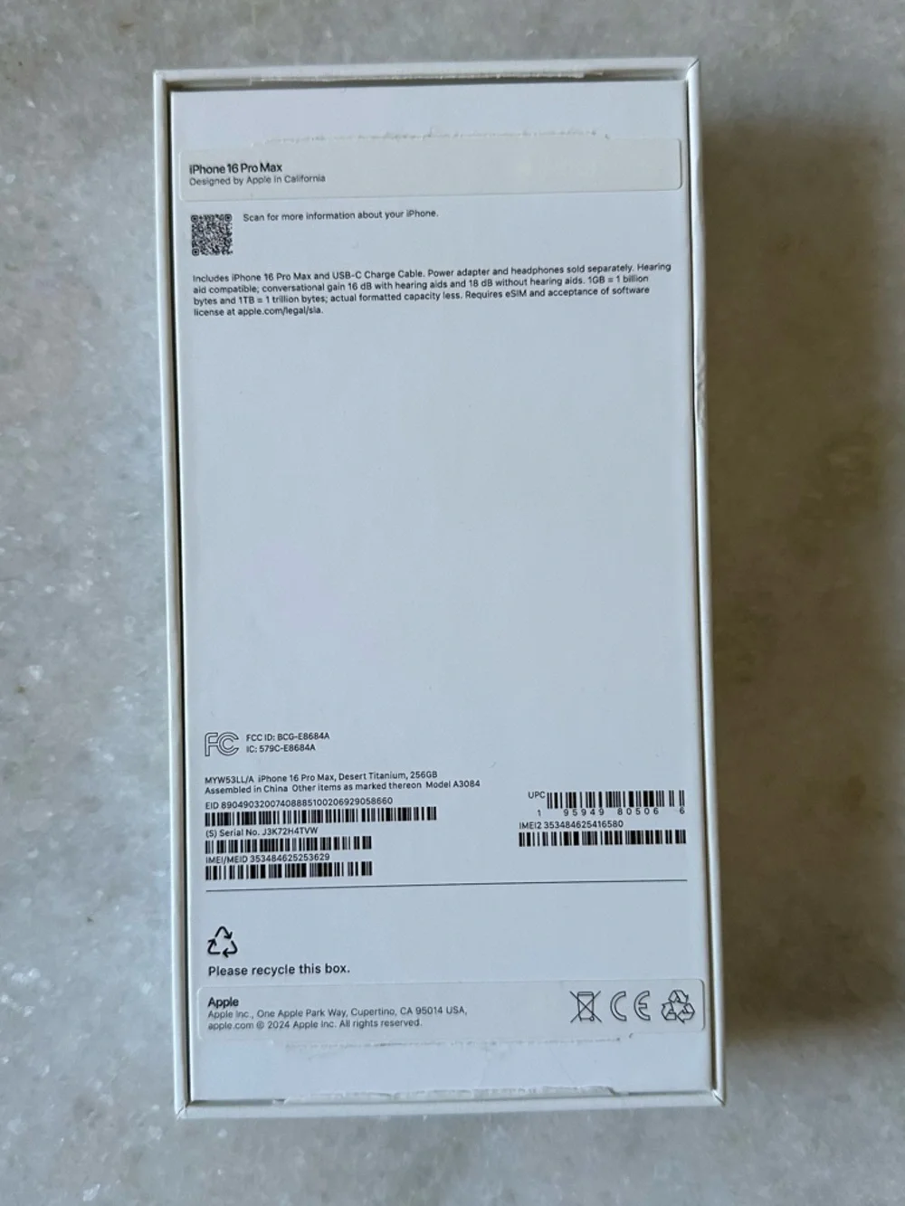Apple iPhone 16 Pro Max BOX ONLY Desert Titanium 256 GB with Inserts OEM